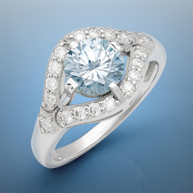 Blue Moissanite Solitaire Ring and Stud Earrings